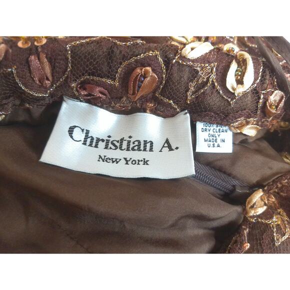 Vintage Christian A Wool Lurex Chocolate Gold Jacket Tank And Skirt Set Size 6 - Picture 6 of 11